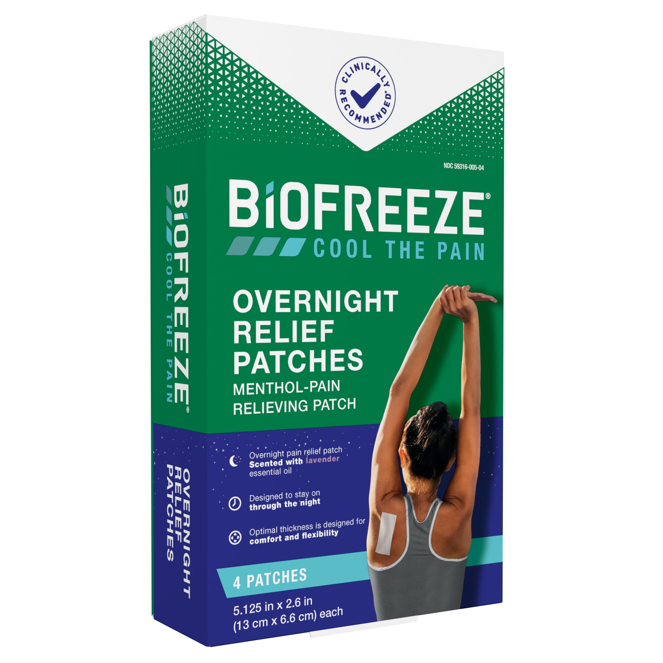 Biofreeze Overnight Pain Relief Patches, Back Knee Muscle Joint Arthritis Pain Relievers, 4 Count