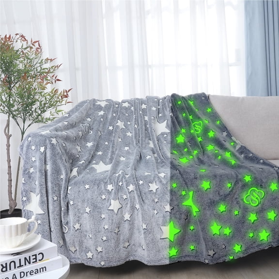 Bocaoying Soft Blanket 50" x 60", Cozy Throw Blanket Luminous Stars Print for Home Decor, Sofa, Bedroon, Gray