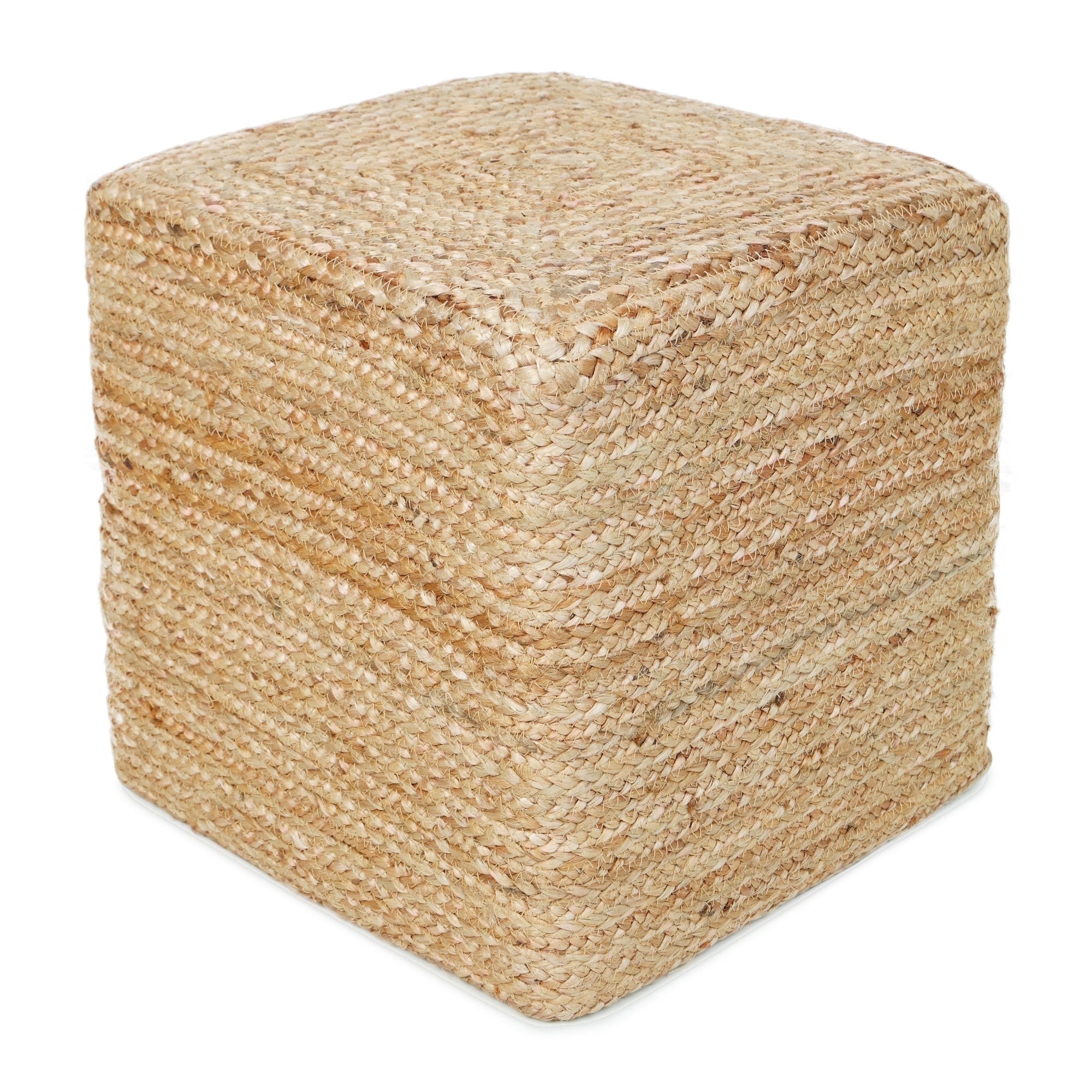 · REDEARTH · Cube Pouf Foot Stool Ottoman - Jute Braided Pouffe Poof Accent Sitting Footrest for The Living Room, Bedroom, Nursery, Patio, Lounge & Other Rooms in The Home (14.5"x14.5"x16"; Natural)