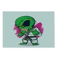 thumbnail image 2 of Outer Space Cutting Board, Alien Warrior Practicing Chinese Martial Art Karate Sports Theme, Decorative Tempered Glass Cutting and Serving Board, Large Size, Green Pink, by Ambesonne, 2 of 5