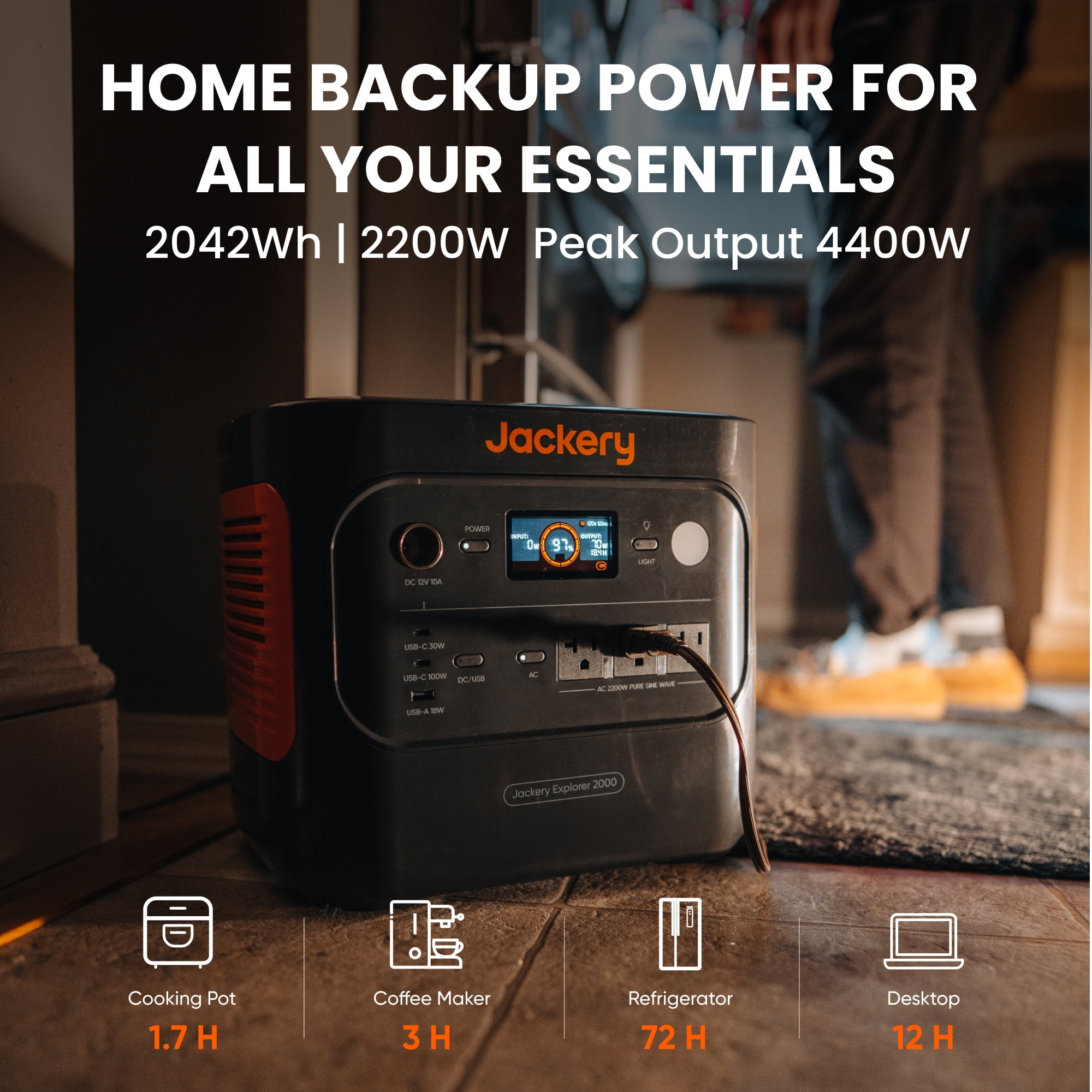 Jackery Explorer 2000 v2 Portable Power Station (2-Pack), 2042Wh LiFePO4 Battery, 2200W Solar Generator, USB-C PD 100W Fast Charging for Camping, Home Use