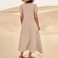 thumbnail image 3 of Women's Plus Size Summer Causal Dresses Short Sleeve Cotton Linen Dress Scoop Neck Ruffle Flowy Beach Baggy Maxi Sun Dresses Sundress Pocket, 3 of 5