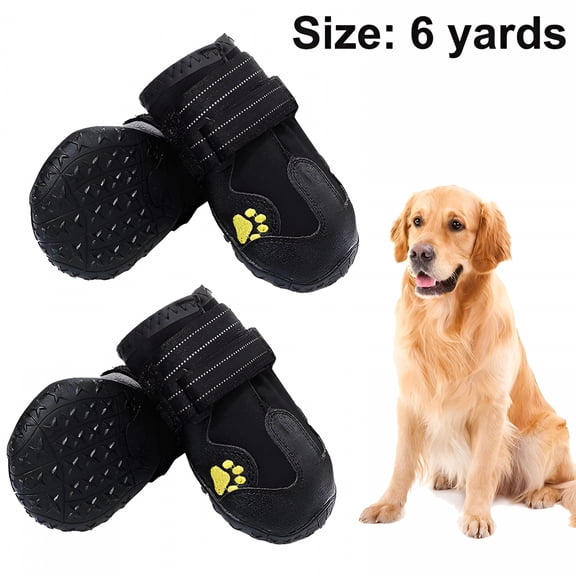 TELOLY Large Dog Waterproof Anti-Slip Boots, Rubber Sole, Black Dog Shoes for Hot Pavement, Size 6, 4 Pieces Set