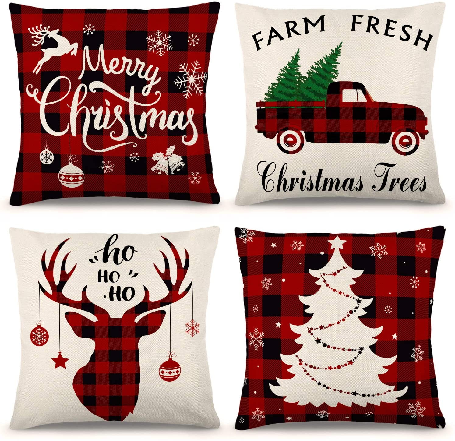 18 x 18 Inch 6 Pieces Christmas Throw Pillow Covers Buffalo Plaid Pillow Case Black and Red Check Cushion Cover Pillowcases Winter Holiday Christmas Decoration for Home Farmhouse Couch Car Sofa Bed