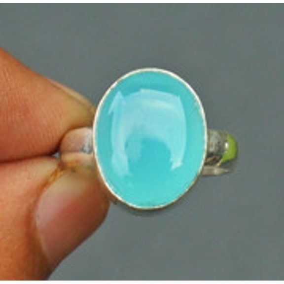 Sky Blue Chalcedony Oval Ring in Sterling Silver 925