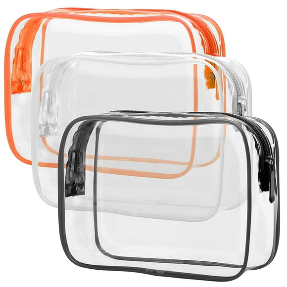 White Black Orange MediumTSA Approved Toiletry Bag - Clear Makeup Bag Waterproof Quart Size Bag, Travel Makeup Cosmetic Bag for Women Men, Carry on Airport Airline Compliant Bag, 3 Pack, Black