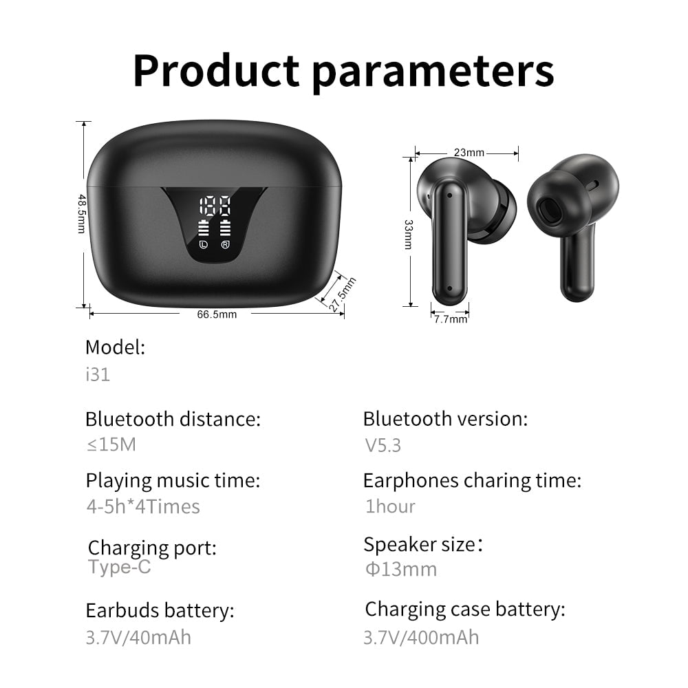 Teetheory Wireless Earbuds, Bluetooth 5.3 Headphones with 50H Playtime, LED Digital Display, HiFi Stereo Earphones with Touch Control for Calls, Sports