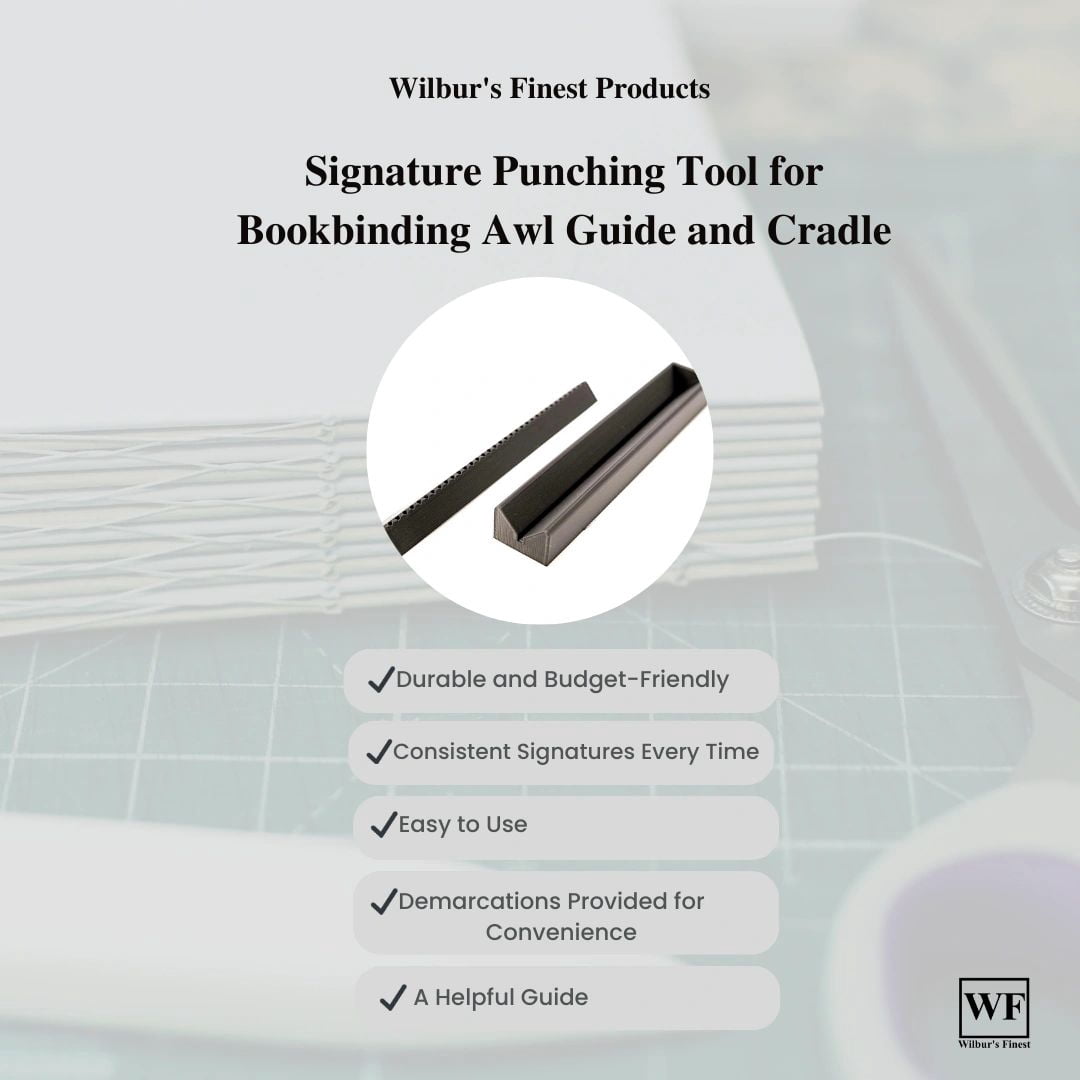Signature Punching Tool for Bookbinding w/ an Awl Guide and Cradle (12 Inch)