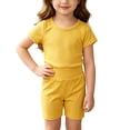 thumbnail image 2 of THDHVS Girls Fall Outfits,Toddler Unisex Solid Ribbed Cotton Short Sleeve Top Shorts Loungewear 2 Piece Set,Toddler Girl Outfits Orange 18-24 Months, 2 of 8