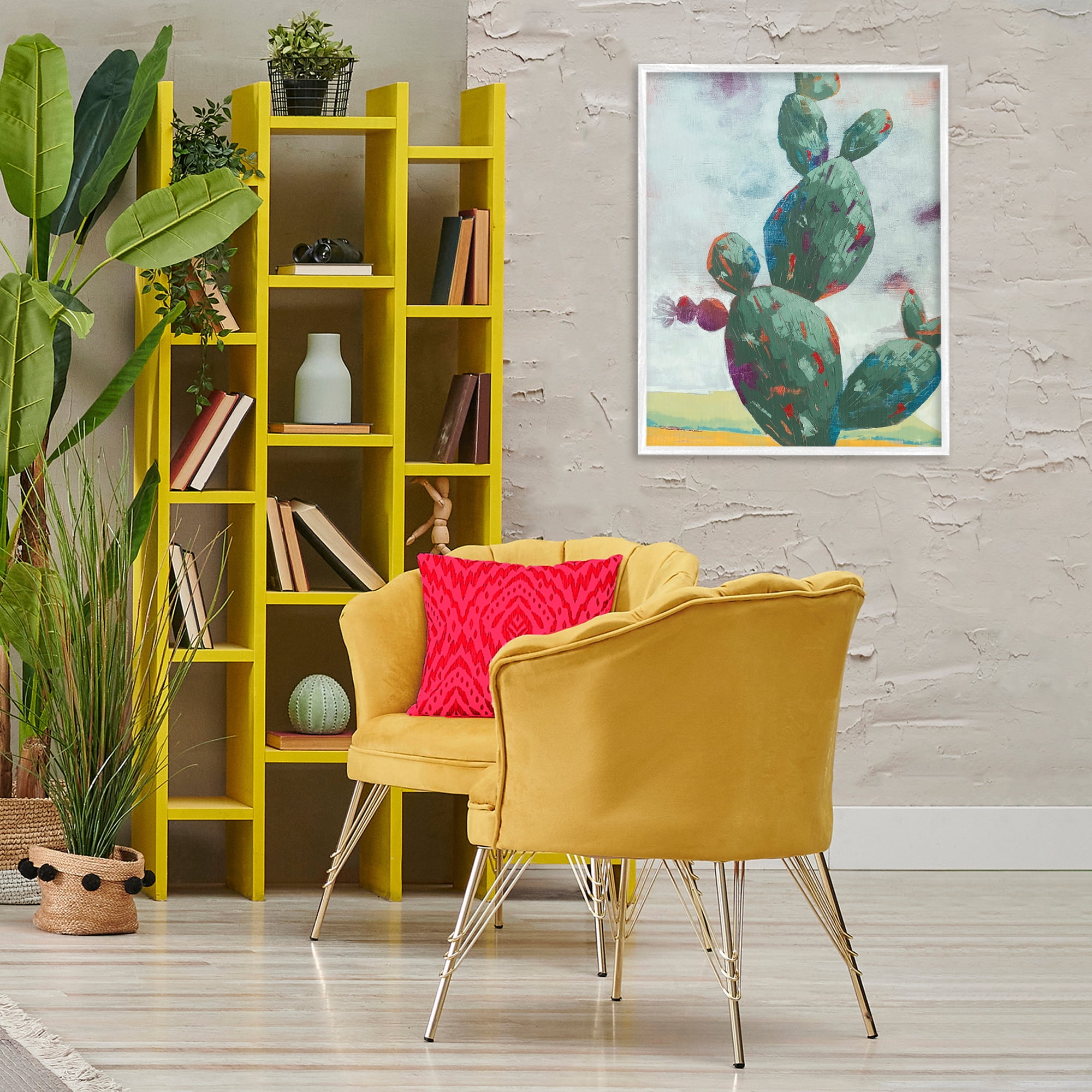 Stand Tall Rounded Cacti White Framed Giclee Art, design by Dianna Fritzler