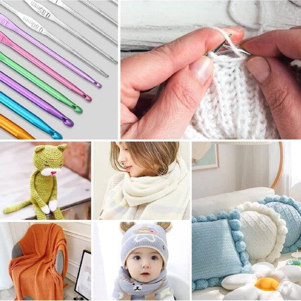 Mdoker 100 Pieces Crochet Kit with Yarn and Knitting Accessories  Set,Complete Knitting Kit for Beginners Include Soft Grip Crochet  Hooks,Aluminum