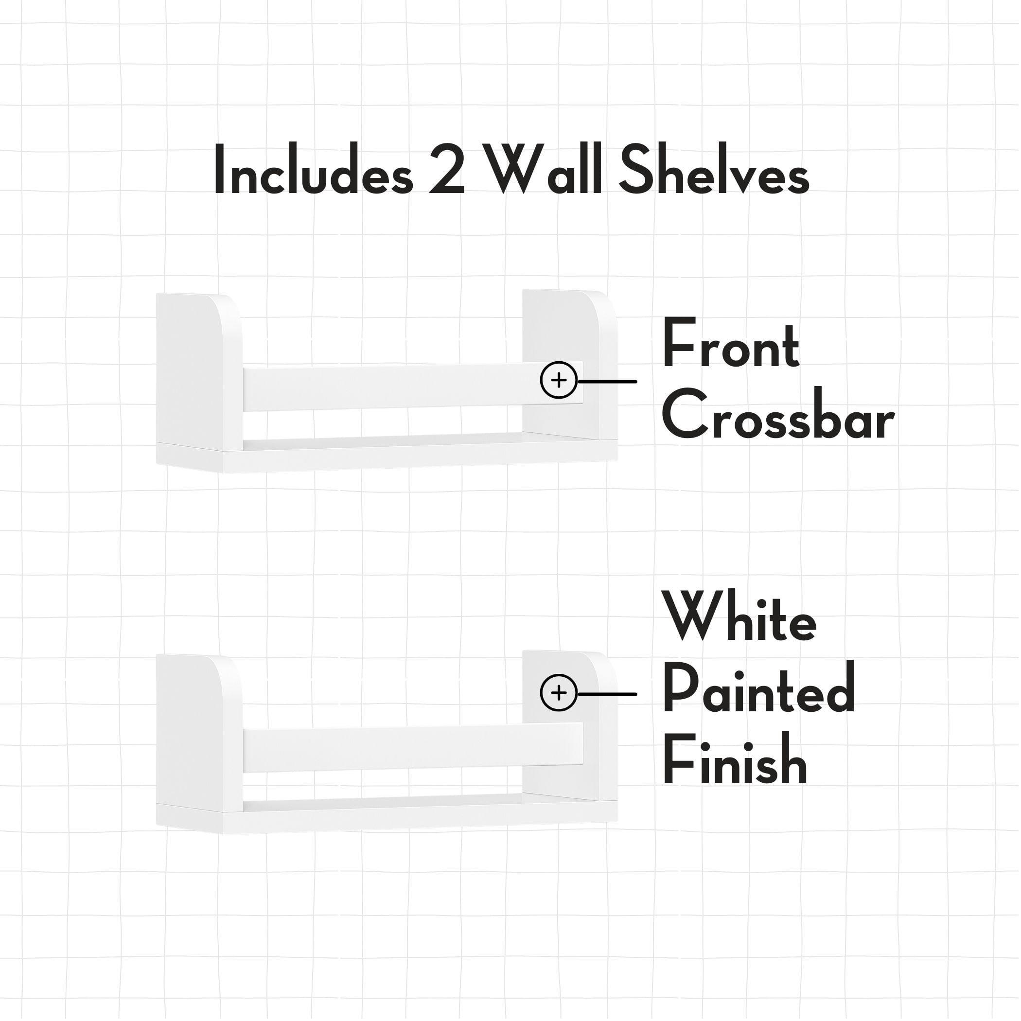 RiverRidge Kids 2pc 10" Compact Floating Wall Mount Bookshelves - White