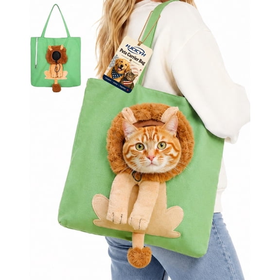 Head Out Pet Carrier Bag with Safety Tether - Thick Canvas Shoulder Tote for Cats and Small Dogs in M and L Sizes