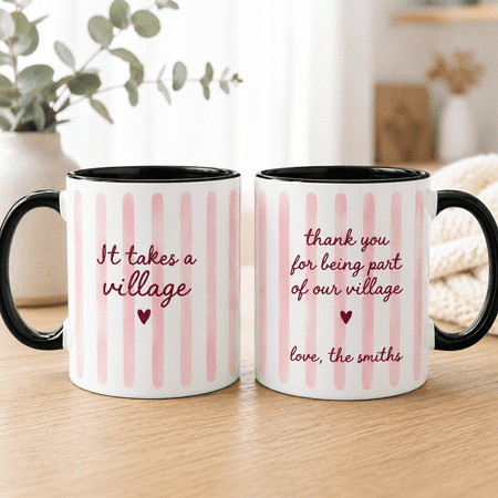 Custom It Takes a Village Mug Personalized Thank You Village Coffee Cup Family Support Gift Custom Name Ceramic Mug Front and Back Design