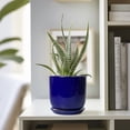 thumbnail image 7 of Ordivic 5 inch Round Blue Ceramic Planter with Drainage Hole & Saucer, Small Flower Pot for Succulents Cacti Mini Bonsai Indoor Home Office Decor, 7 of 7