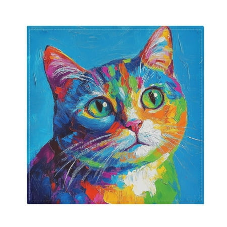 

Napkin Satin Napkin 20*20Inchx4 Kitchen Towel Dinner Plate Towel Decorative Towel Napkin Tea Towel Suitable For Kitchen Table Color Oil Painting Cat
