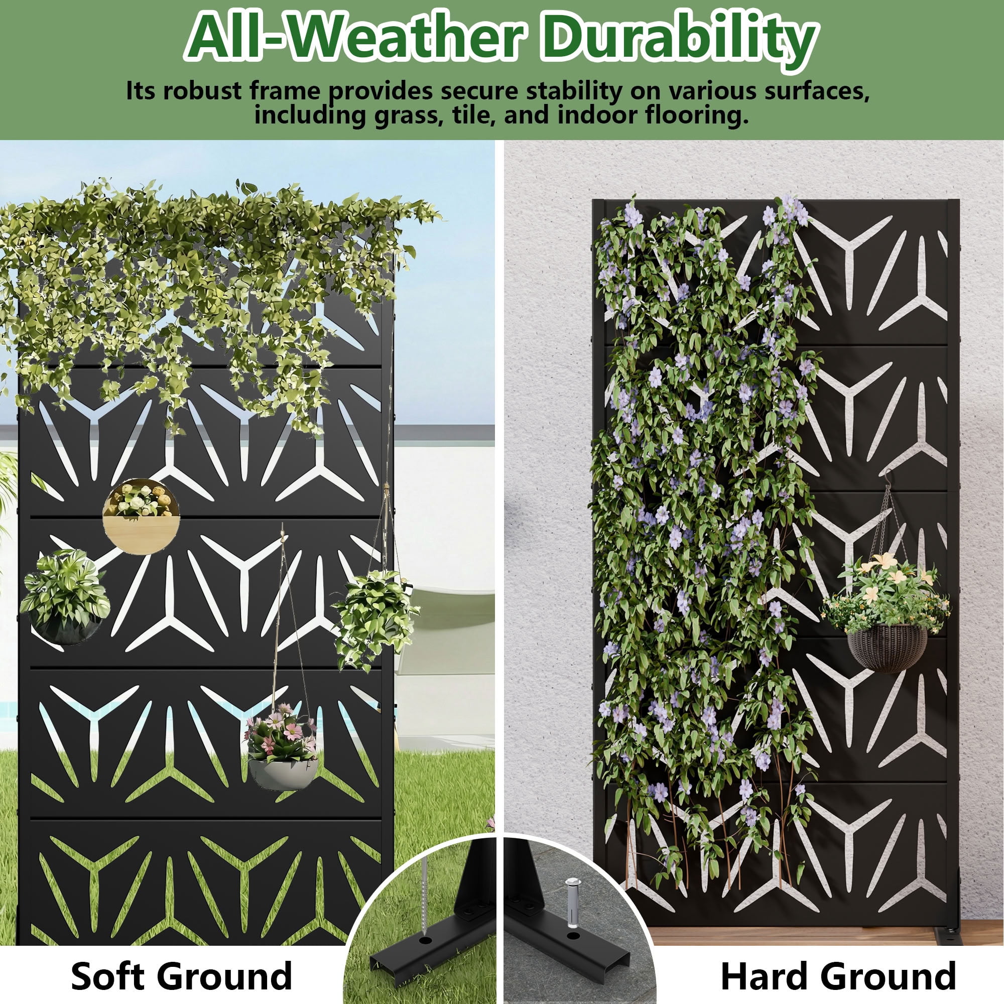 MAYEERTY 5 Panels Metal Outdoor Garden Privacy Screen Panel Patio Backyard Decorative Privacy Fence Divider, 59×29.5×15.7in