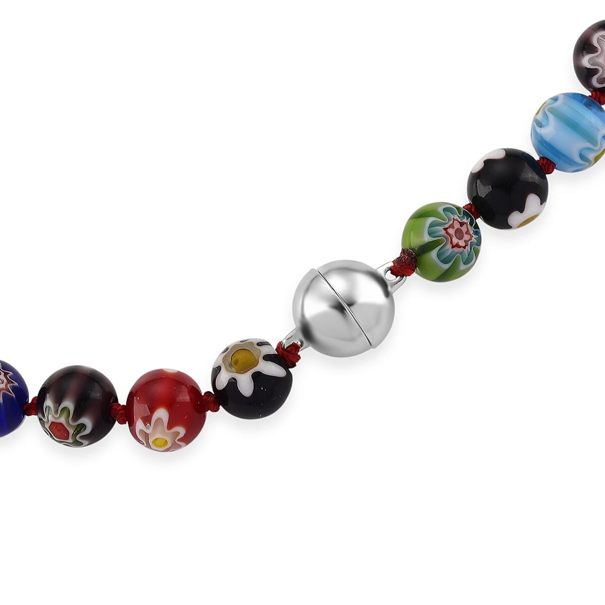 Multi Color Murano Style Beaded Necklace with Pixiu Charm in Goldtone 20 Inches