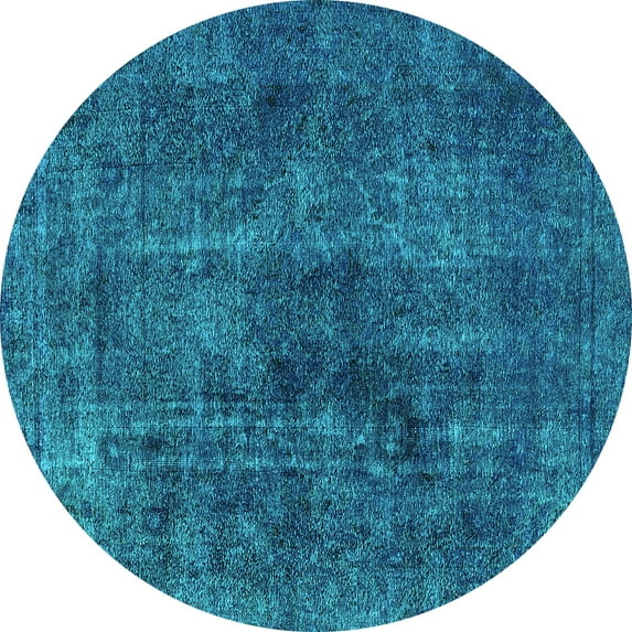 Ahgly Company Machine Washable Indoor Round Oriental Turquoise Blue Industrial Area Rugs, 4' Round
