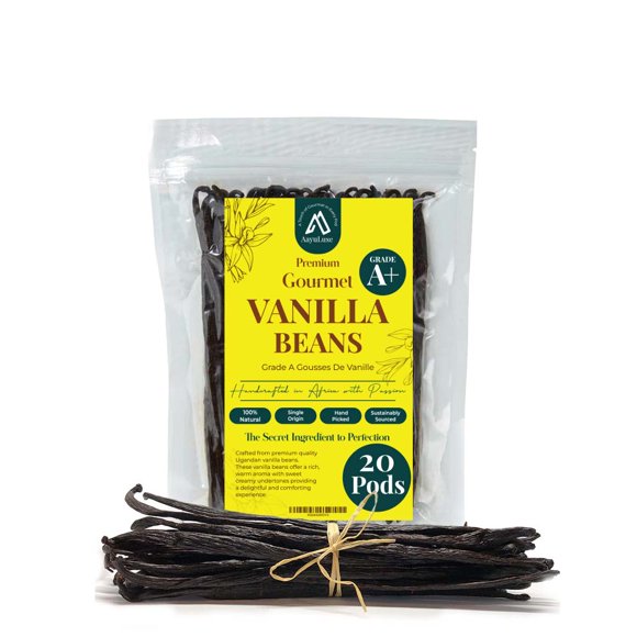 Aayuluxe 20 Premium Vanilla Beans Grade A | 5–8 Inches, Bulk Vanilla Pods for Homemade Vanilla Extract, Baking & Desserts, Fresh, Moist, Aromatic Whole Beans