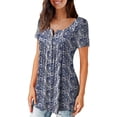 thumbnail image 7 of VERABENDI Womens Tops Plus Size Summer Short Sleeve Button V-Neck Henley Shirt Ladies Blouse (M-4xl), 7 of 7