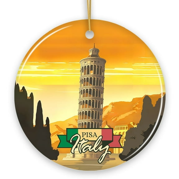 Sunset in Pisa Italy Vintage Art Souvenir Ceramic Christmas Ornament
