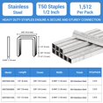 thumbnail image 2 of czcpp-T50 Stainless Steel Staples, 1/2 Inch Heavy Duty, 1512 Counts, Silver, 20 Gauge, 3/8 Inch Crown, Compatible with Standard T50 Staple Gun, 2 of 4