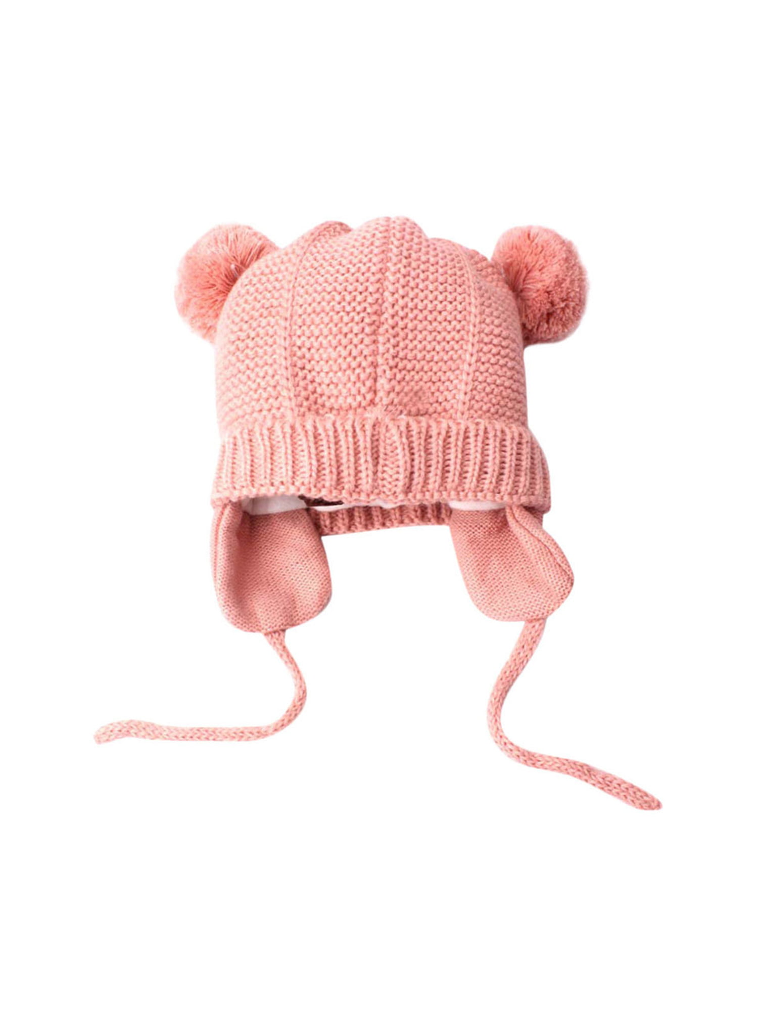 Clode Cute Baby Girls Toddler Infant Rabbit Ear Double Pompom Earflap Knitted Cap Winter Warm Beanie Hat 