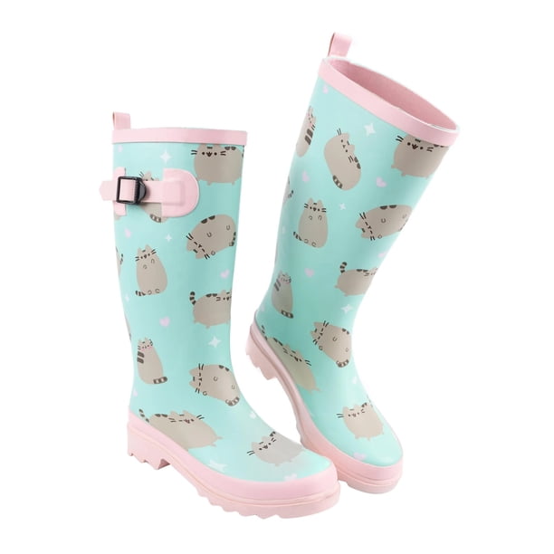 Pusheen - Botas de Agua de Jardín Slip-on, Hebillas Laterales Pusheen para Mujer (Verde menta, Rosa)