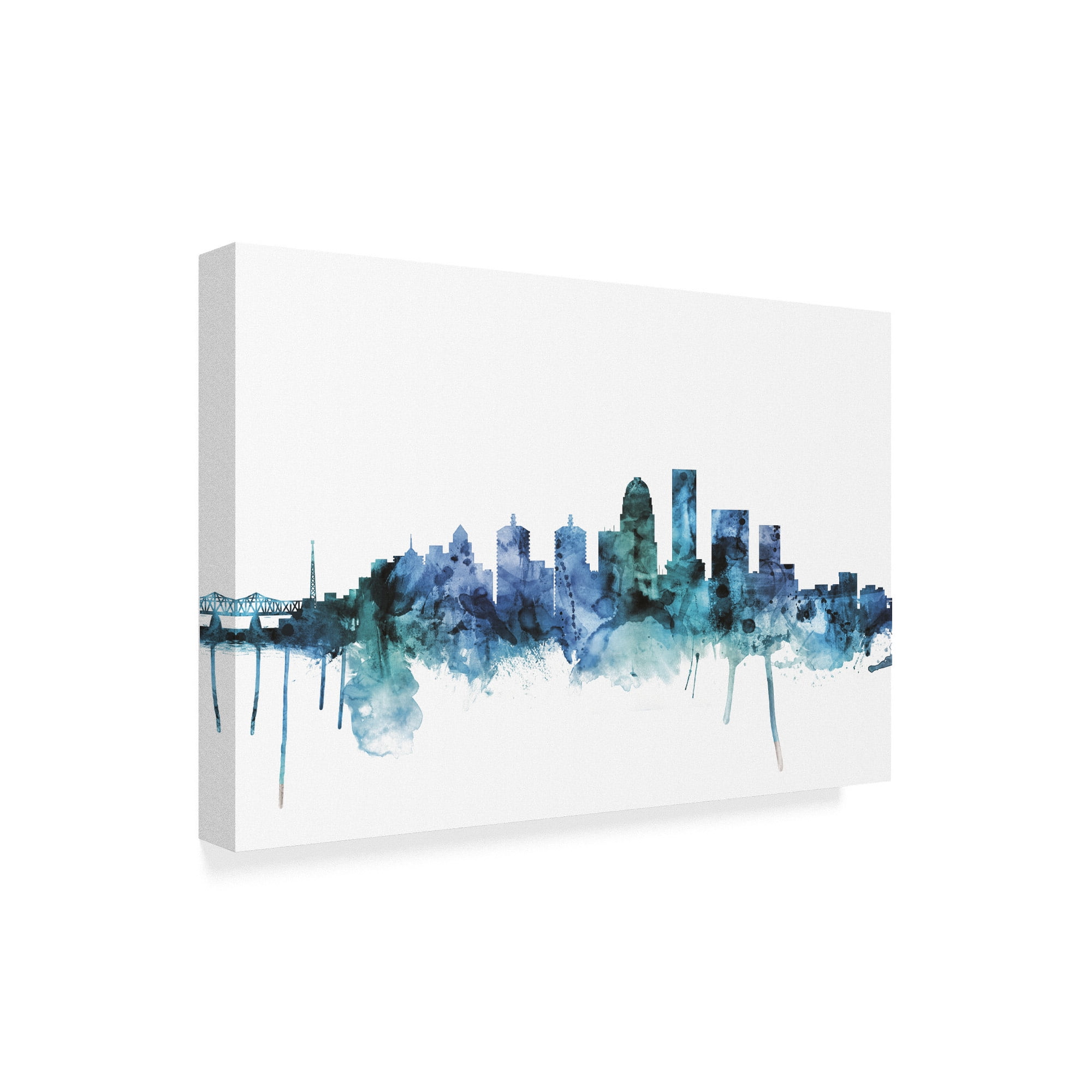 Trademark Fine Art 'Louisville Kentucky Blue Teal Skyline' Canvas Art by Michael Tompsett