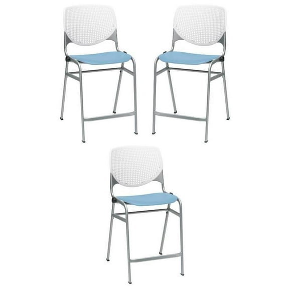Home Square Plastic Counter Stool in White/Sky Blue - Set of 3