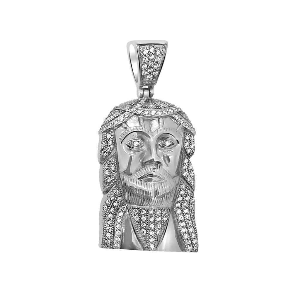 CZ Stainless Steel Jesus Piece Pendant 