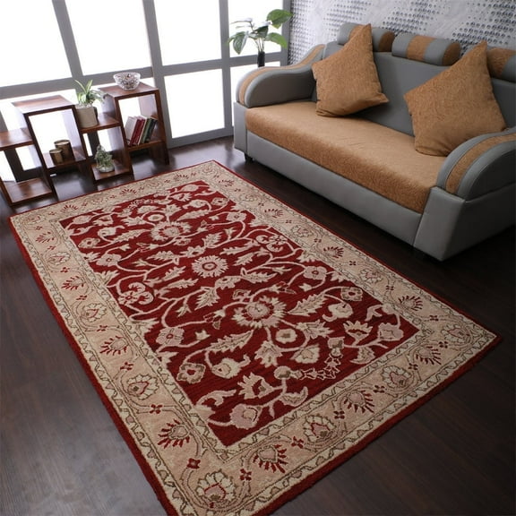 Rugsotic Carpets Hand Tufted Wool Eco-Friendly Area Rugs - 3'x5', Rectangle, Red Gold, Modern Contemporary Design, High Pile Handmade Anti Skid Rugs for Living Room, Bed Room (K00531)
