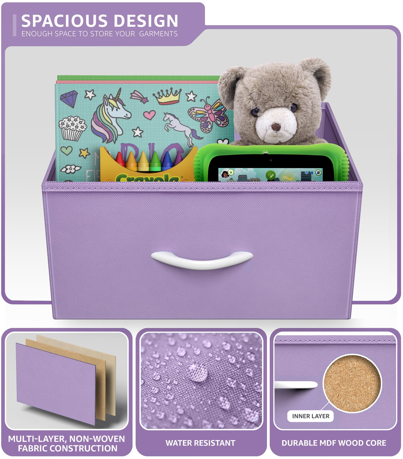 Sorbus 6-Drawer Fabric Dresser, Kids Bedroom Storage Tower, Purple