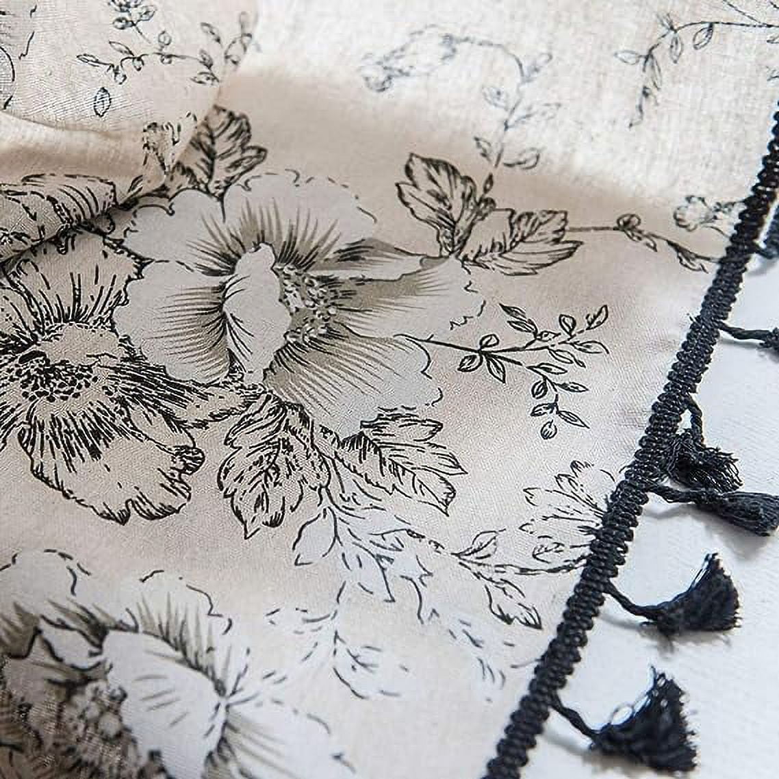 XmhyTop Vintage Floral Print Cotton Linen Window Curtain Panel with Tassels Boho Farmhouse Room Darkening Curtain Panel for Bedroom Living Room, 1 Piece ,59"x102",Flower