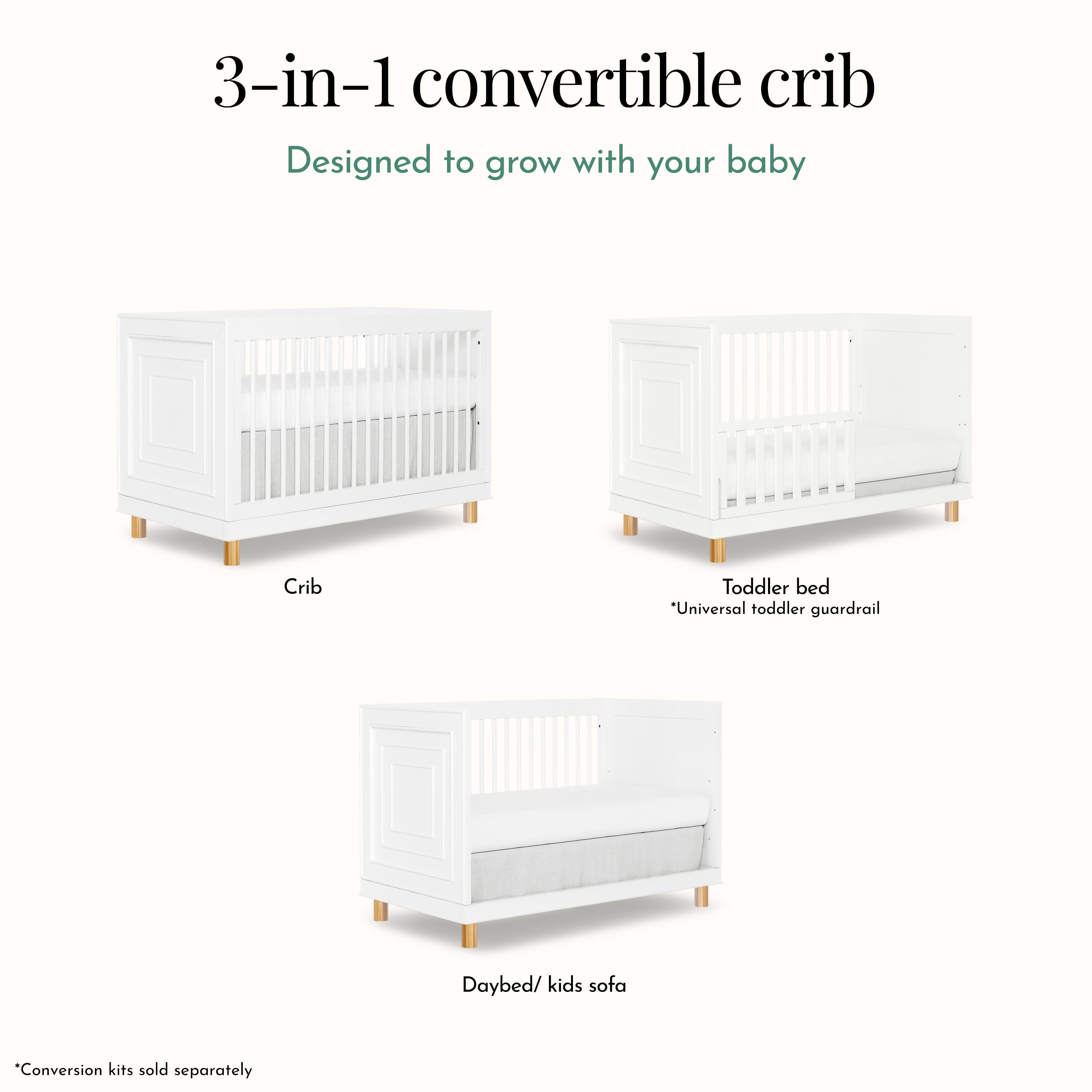 evolur Art Deco Crib in White/Gold