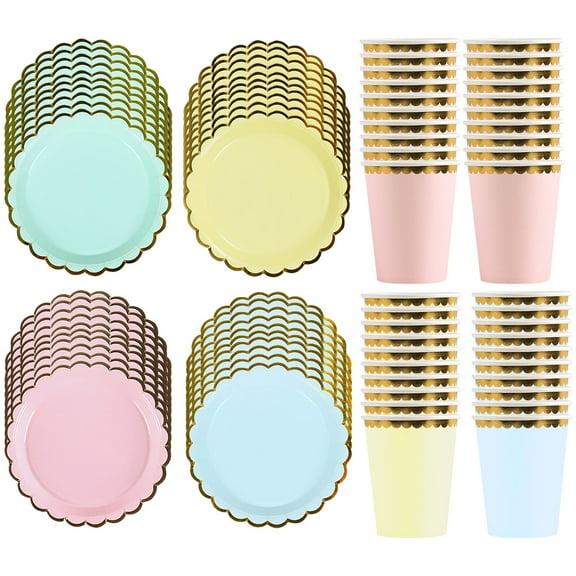 CIMAXIC Picnic Plates and Cups Assorted Color Disposable Party Dinnerware