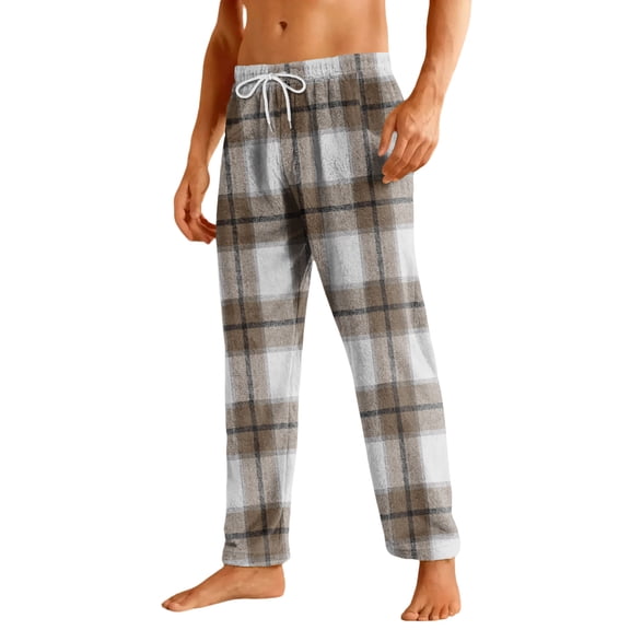 Dwelliawo Men's Plaid Pajama Pants Wide Leg Casual Comfy Buffalo Plaid Christmas Pants Fleece Christmas Pj Pants Plus Size Sleep Pajama Bottoms Brown 3XL