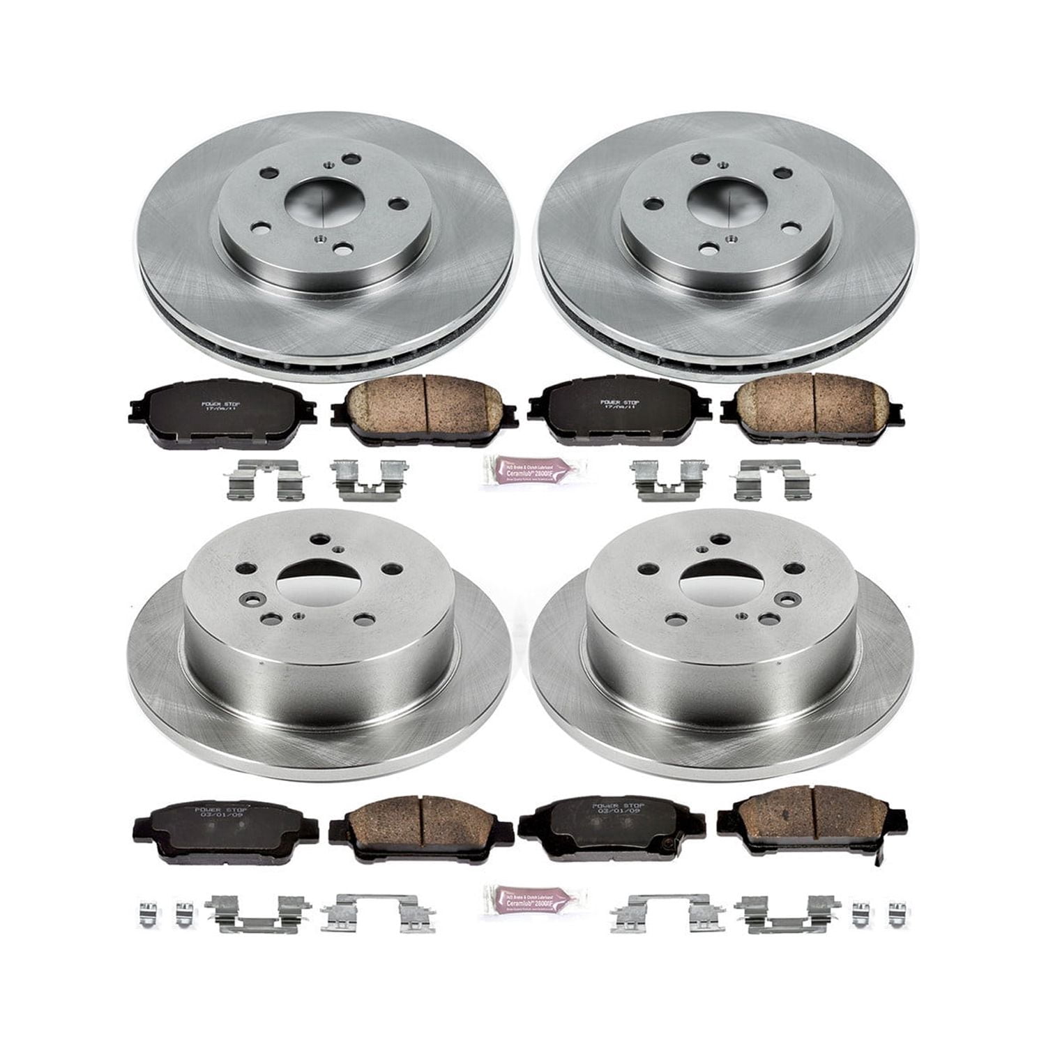 Power Stop Front and Rear Stock Replacement Brake Pad and Rotor Kit KOE5476 Fits 2006 Toyota Sienna