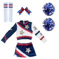 thumbnail image 1 of Pompoms And Socks Girls Cheerleading Uniform Dance Costume Long Sleeves Kids Cheerleader Outfit Round Neckline Patchwork Style D, 1 of 3
