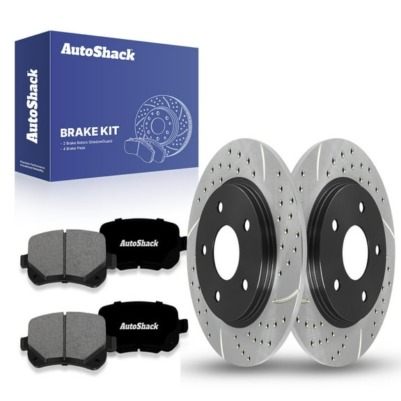 AutoShack Rear Drilled & Slotted Brake Rotors Premium Ceramic Brake Pads | Replacement for Dodge Grand Caravan Journey Chrysler Town & Country AWD FWD | E-Coated | 6-PC Brake Kit | ShadowGuard