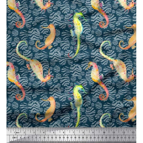 Soimoi Polyester Crepe Fabric Animal Skin & Sea Horse Ocean Fabric Prints by Yard 42 Inch Wide