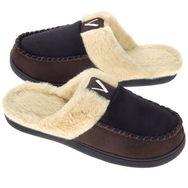VONMAY Men's Moccasin Slippers Fuzzy House Shoes with Whipstitch Indoor ...