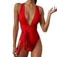 thumbnail image 1 of LUOGENLI Plus Size Swimsuit for Women Tummy Control Shorts Women One Shoulder Swimsuit Bikini Swimsuit Irregular Solid Color Monokinis Swimsuit Red Size XXL, 1 of 5