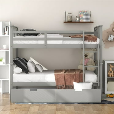 Cfowner Full Over Full Bunk Bed with Storage Drawers, Bunk Beds with Safety Rail and Ladder, Wood Full Bunk Bed for Adults, Kids, Teens, No Box Spring Needed
