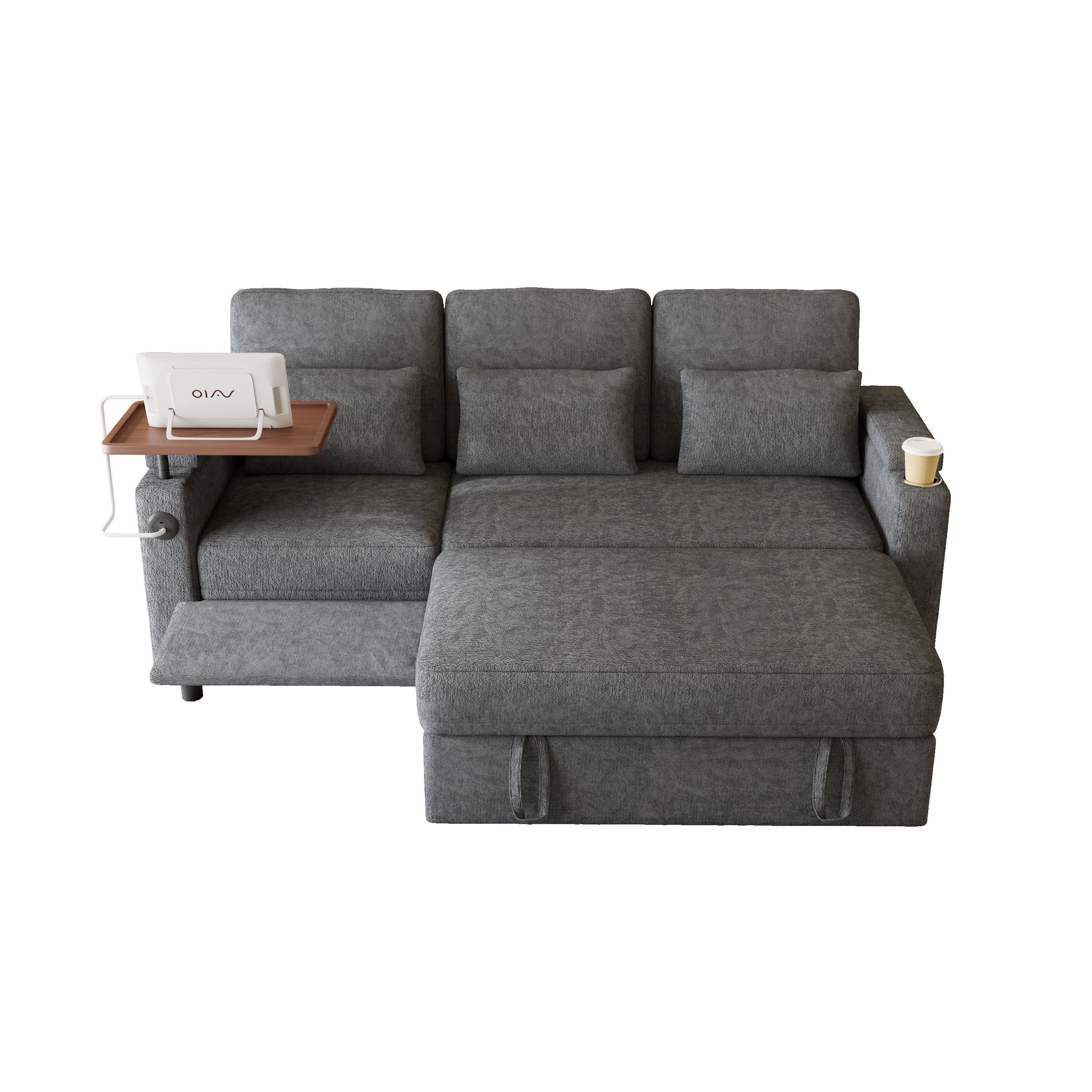 83" 3-in-1 Chenille Foldable Sofa Bed with Electric Chair,USB Ports,Table Board,Storage Armrests & Adjustable Backrest,3-Seater Sleeper,Dark Gray