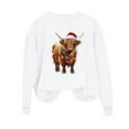 thumbnail image 5 of SYMOID Womens White Christmas Highland Cow Sweatshirt - Festive Oversized Loose Fit Long Sleeve 100% Polyester Machine Washable Santa Hat Graphic,Size M, 5 of 6