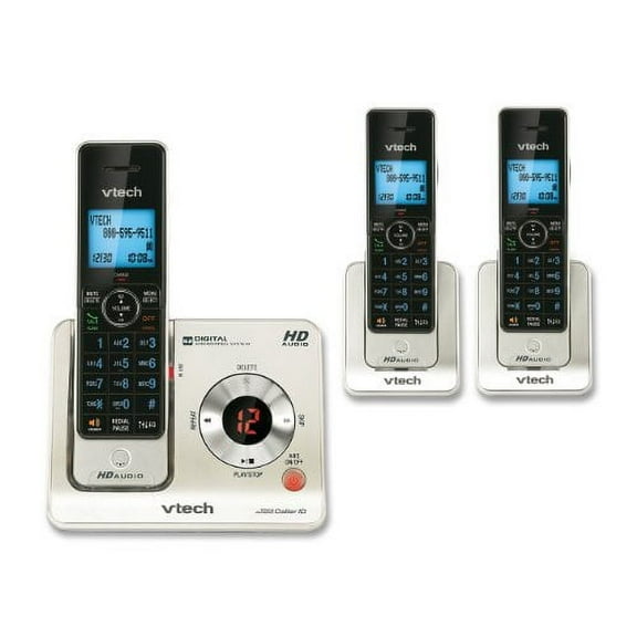 vtech ls6425-3 dect 6.0 expandable cordless phone with answering system and caller id/call waiting, silver with 3 handsets
