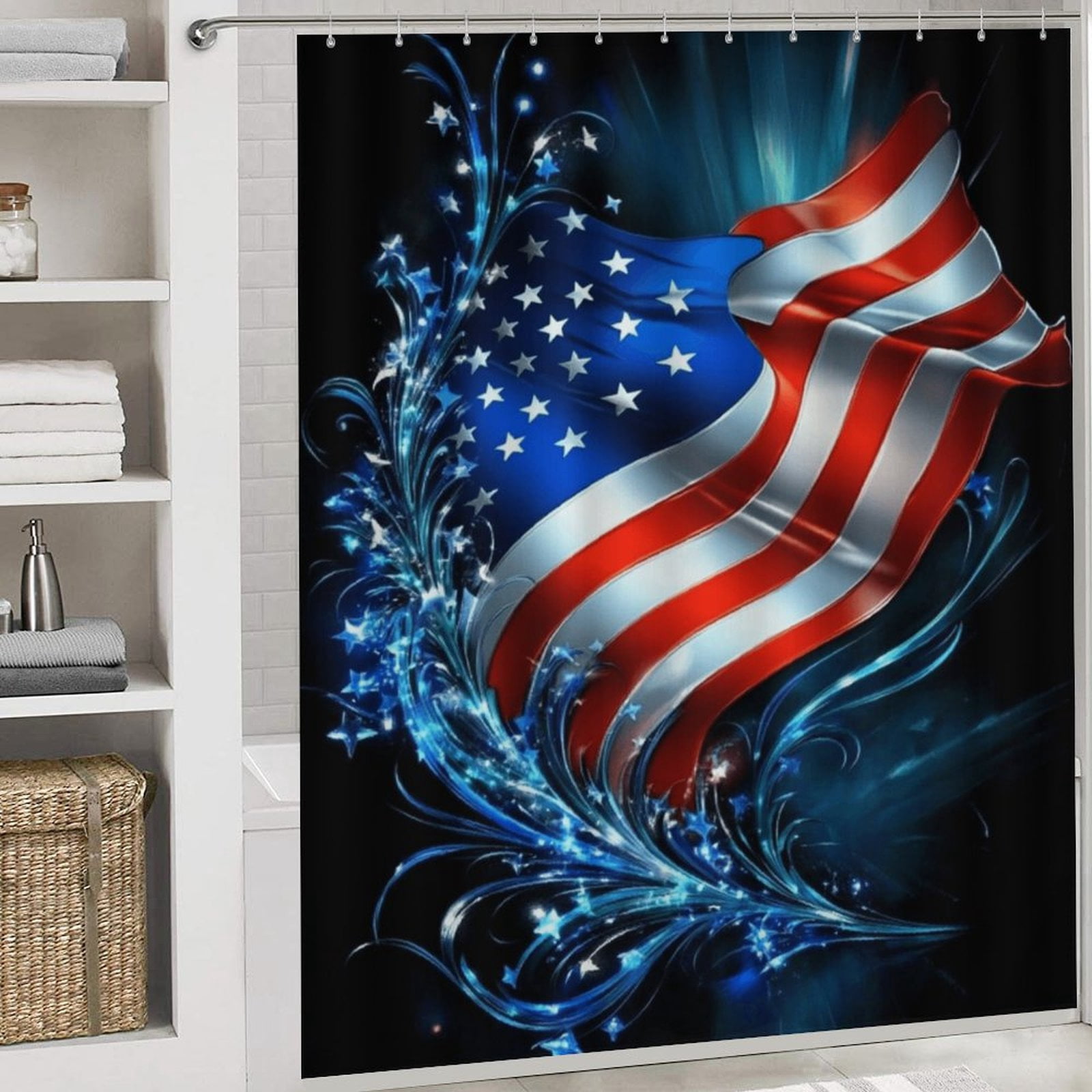 4th of July 4Pcs Shower Curtain Set Shower Curtain Set with Carpet Bath Mat