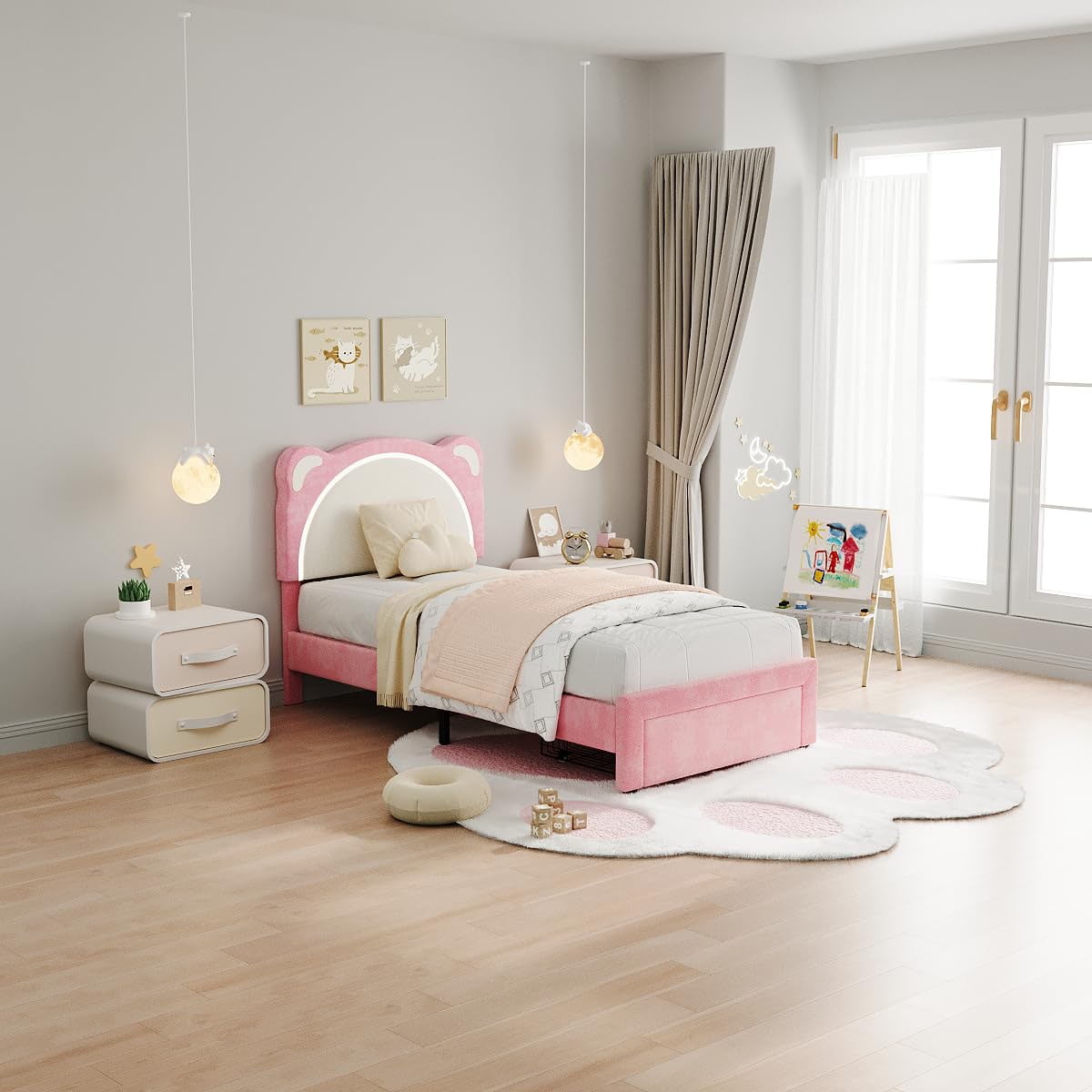 Danolapsi Twin Size Bed Frame, Upholstered Platform Bed Frame with Adjustable Headboard & Led Light, Wooden Slats Support, No Box Spring Needed